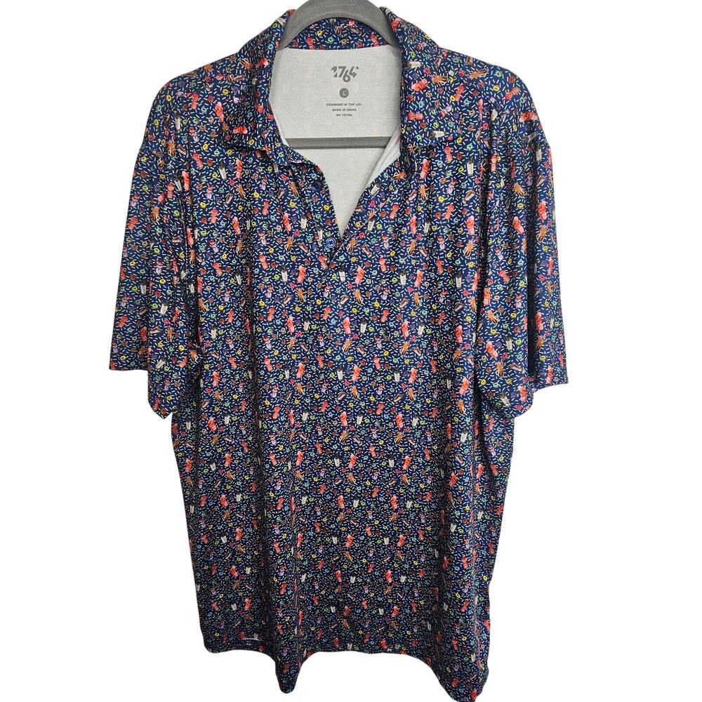 1764 Men Golf Polo Shirt Donut Milkshake Print L Stretch Active Athletic Wicking